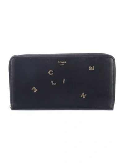 Pre-owned Celine Leather Printed Continental Wallet In Black