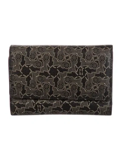 Pre-owned Celine Leather Printed Wallet In Black