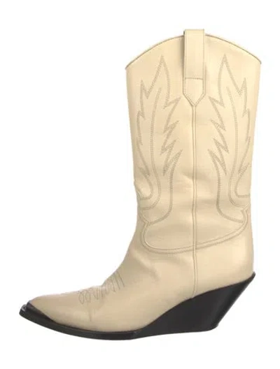 Pre-owned Celine Leather Printed Western Boots In Neutral
