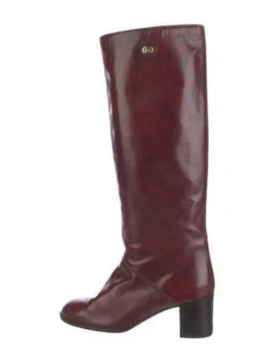 Pre-owned Celine Leather Riding Boots In Burgundy