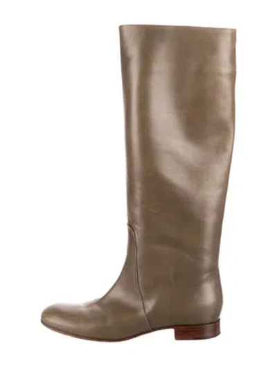Pre-owned Celine Leather Riding Boots In Green