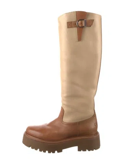 Pre-owned Celine Leather Riding Boots In Neutral