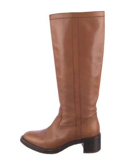 Pre-owned Celine Leather Riding Boots In Neutral