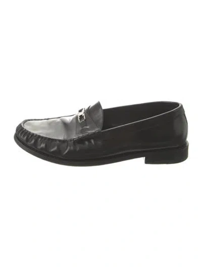 Pre-owned Celine Leather Ruffle Embellishment Loafers In Black