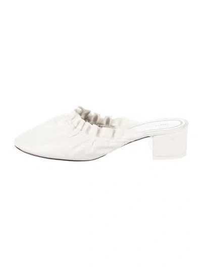 Pre-owned Celine Leather Ruffle Embellishment Mules In Neutrals/white