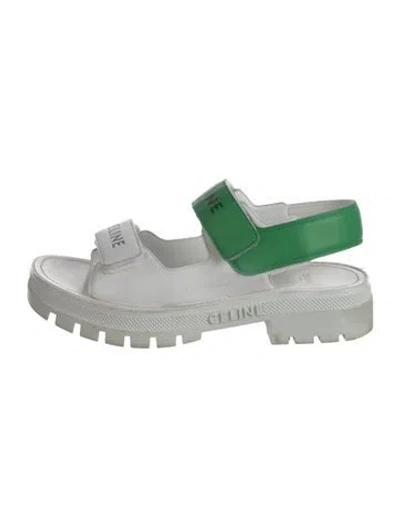 Pre-owned Celine Leather Sandals In Green/white