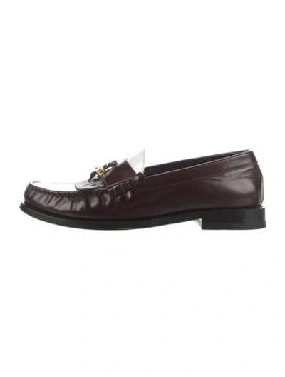 Pre-owned Celine Leather Scalloped Accent Loafers In Brown