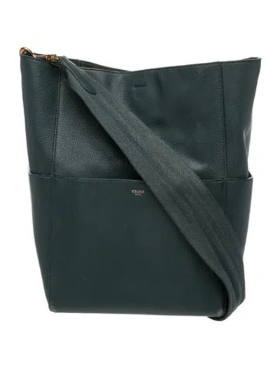Pre-owned Celine Leather Seau Sangle In Green