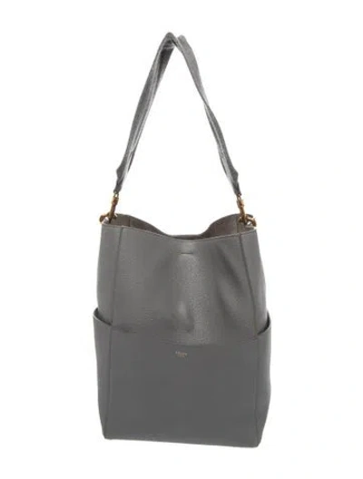 Pre-owned Celine Leather Seau Sangle Medium In Gray