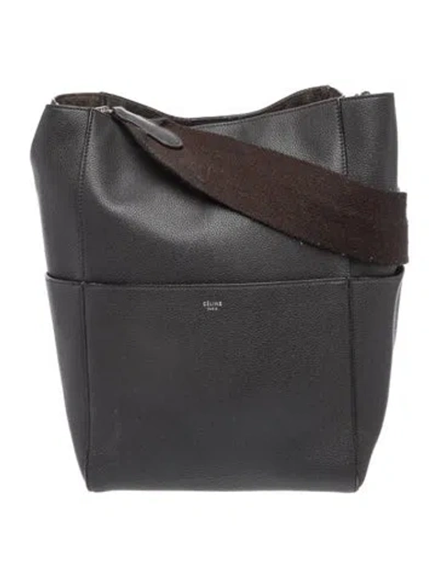 Pre-owned Celine Leather Seau Sangle Medium In Gray