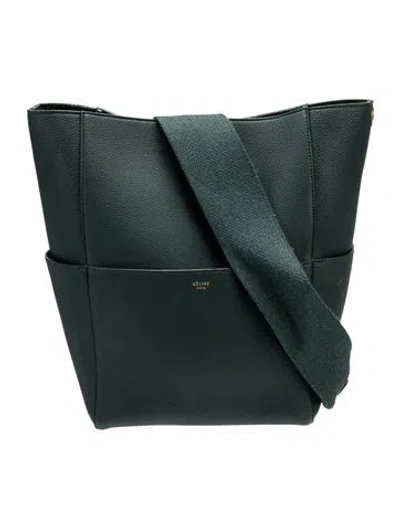Pre-owned Celine Leather Seau Sangle Medium In Green