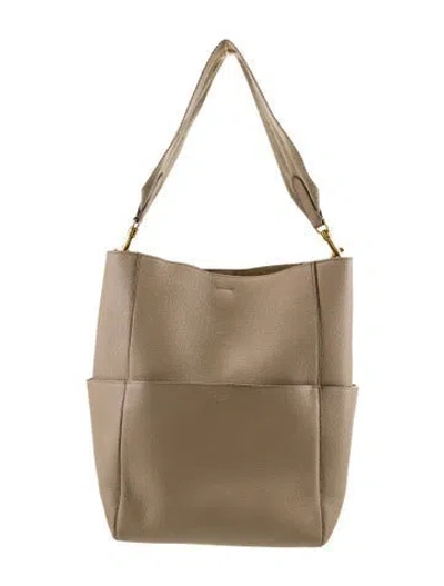 Pre-owned Celine Leather Seau Sangle Medium In Neutral