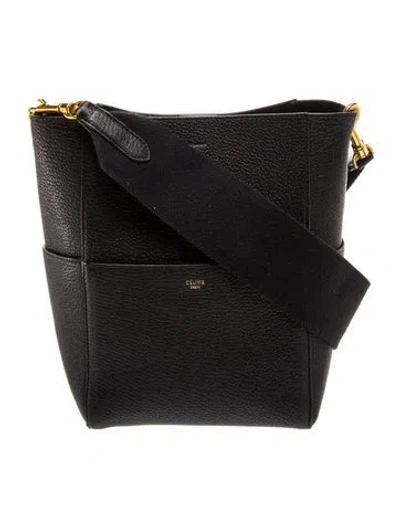 Pre-owned Celine Leather Seau Sangle Small In Black