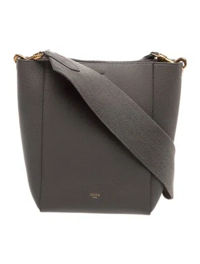 Pre-owned Celine Leather Seau Sangle Small In Gray