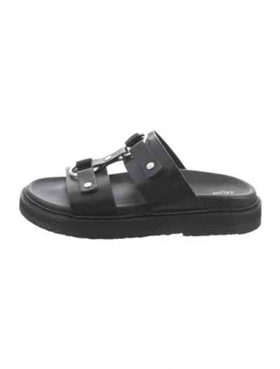 Pre-owned Celine Leather Slides In Black