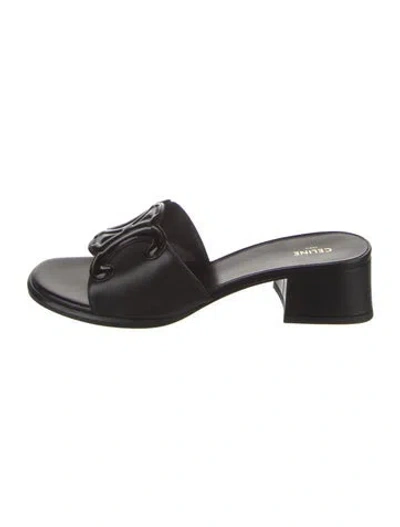 Pre-owned Celine Leather Slides In Black
