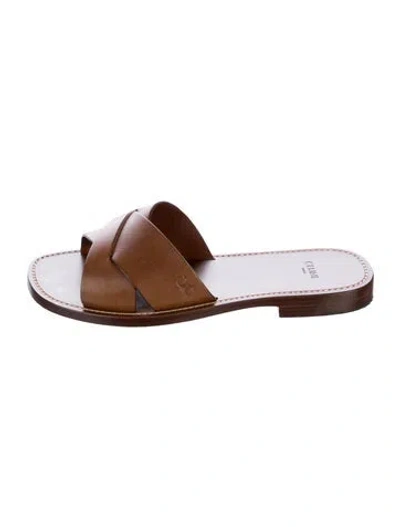 Pre-owned Celine Leather Slides In Brown