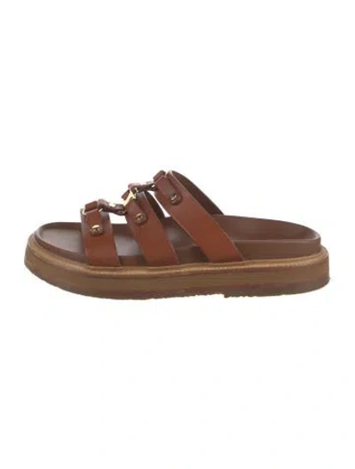 Pre-owned Celine Leather Slides In Brown