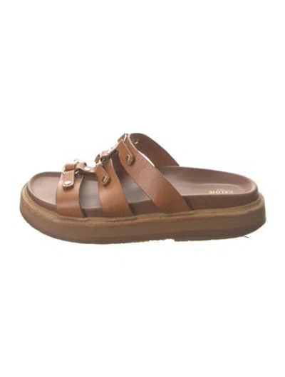 Pre-owned Celine Leather Slides In Brown
