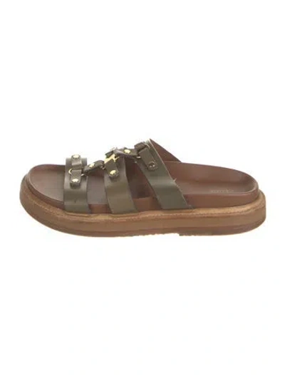 Pre-owned Celine Leather Slides In Brown