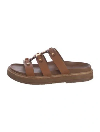 Pre-owned Celine Leather Slides In Brown