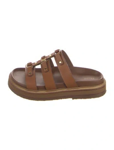 Pre-owned Celine Leather Slides In Brown