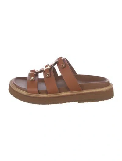 Pre-owned Celine Leather Slides In Brown