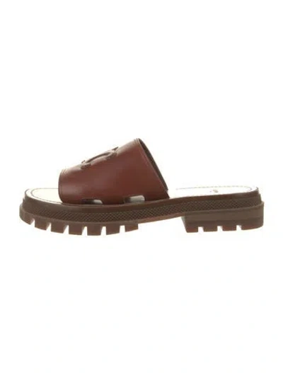 Pre-owned Celine Leather Slides In Brown