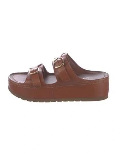 Pre-owned Celine Leather Slides In Brown