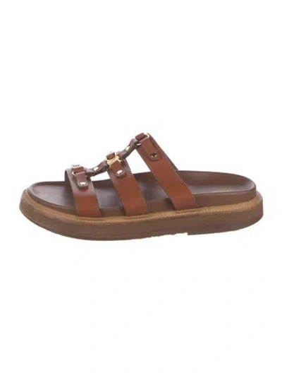 Pre-owned Celine Leather Slides In Brown