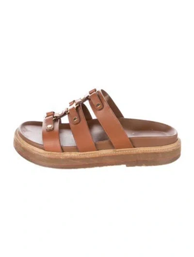 Pre-owned Celine Leather Slides In Brown