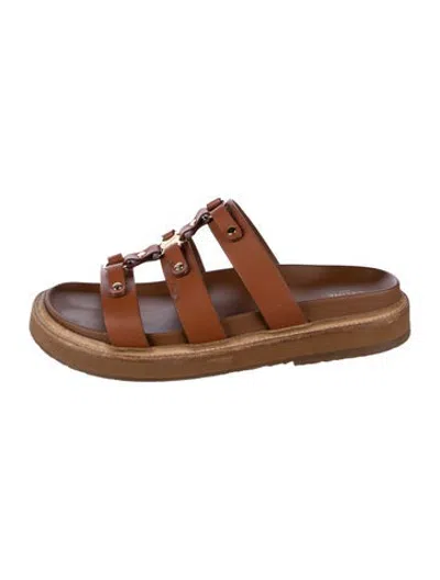 Pre-owned Celine Leather Slides In Brown