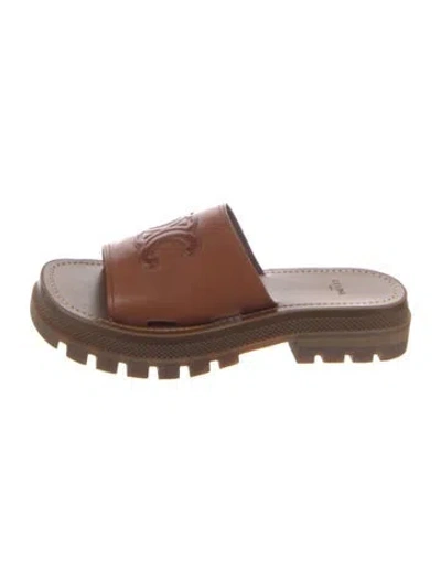 Pre-owned Celine Leather Slides In Brown/neutrals