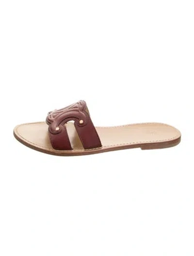 Pre-owned Celine Leather Slides In Burgundy