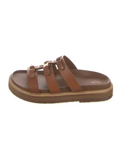 Pre-owned Celine Leather Slides W/ Tags In Brown