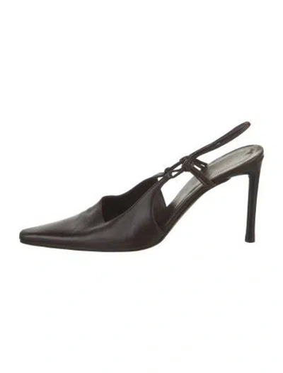 Pre-owned Celine Leather Slingback Pumps In Brown