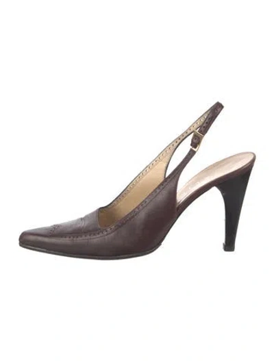 Pre-owned Celine Leather Slingback Pumps In Burgundy