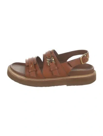 Pre-owned Celine Leather Slingback Sandals In Brown