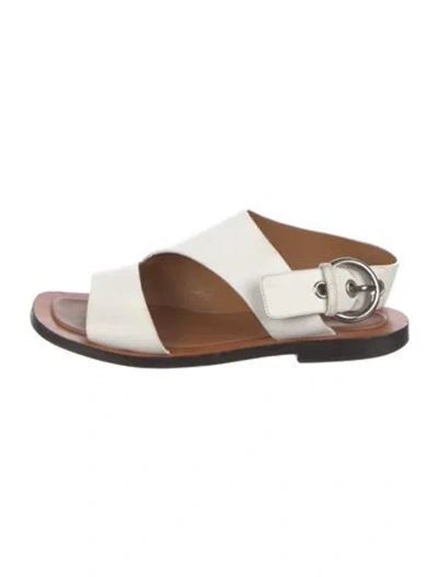 Pre-owned Celine Leather Slingback Sandals In White