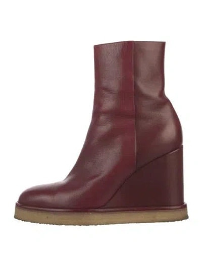 Pre-owned Celine Leather Sock Boots In Burgundy