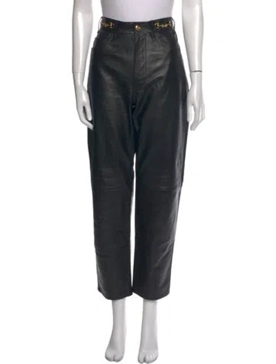 Pre-owned Celine Leather Straight Leg Pants In Black
