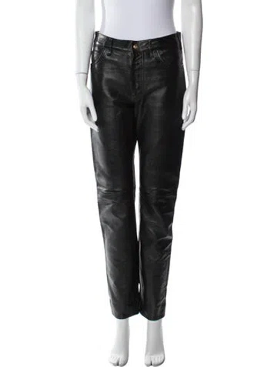 Pre-owned Celine Leather Straight Leg Pants In Black