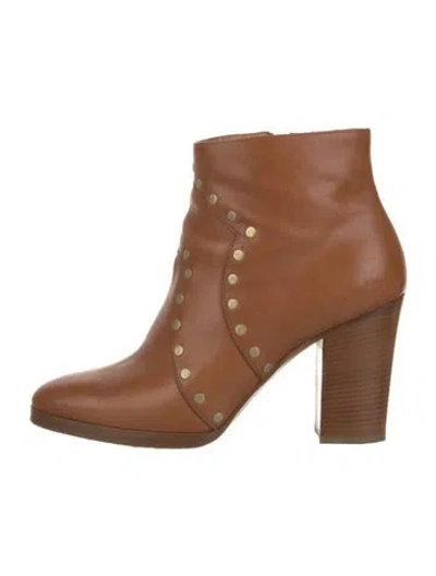 Pre-owned Celine Leather Studded Accents Boots In Brown