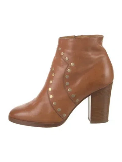 Pre-owned Celine Leather Studded Accents Boots In Brown
