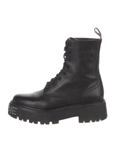 Pre-owned Celine Leather Studded Accents Combat Boots In Black