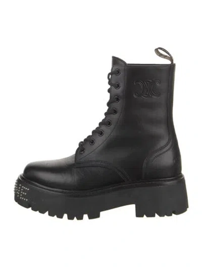 Pre-owned Celine Leather Studded Accents Combat Boots In Black