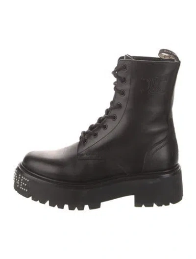 Pre-owned Celine Leather Studded Accents Combat Boots In Black