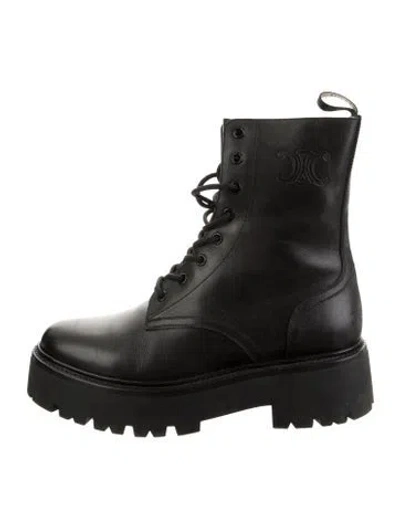 Pre-owned Celine Leather Studded Accents Combat Boots In Black