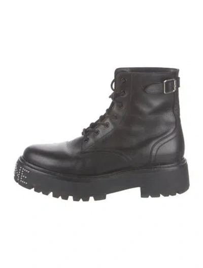 Pre-owned Celine Leather Studded Accents Combat Boots In Black