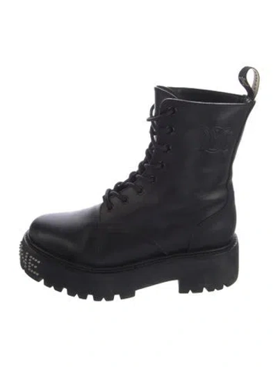 Pre-owned Celine Leather Studded Accents Combat Boots In Black